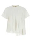 Sacai Pleated Design Top Short Sleeves In White