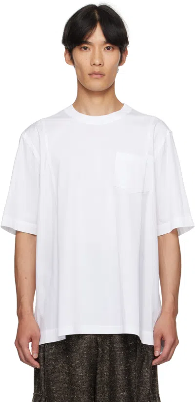 Sacai White Poplin X Cotton Jersey T-shirt In Brown