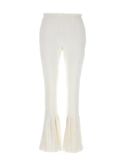 SACAI WHITE RIBBED PLEATED PANTS