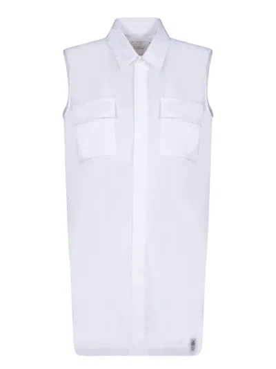 SACAI WHITE STRIPED POPLIN DRESS