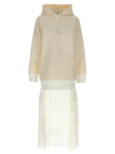 Sacai White Suiting Bonding Mix Dress
