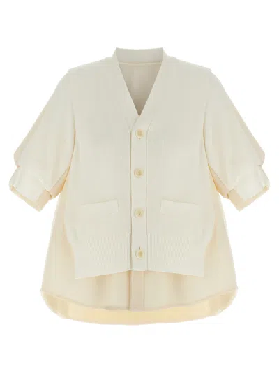 Sacai White Suiting Mix Knit Cardigan