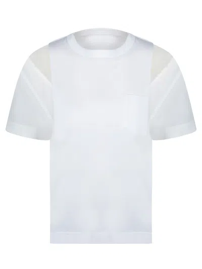 Sacai White T-shirt With Transparent Poplin Inserts