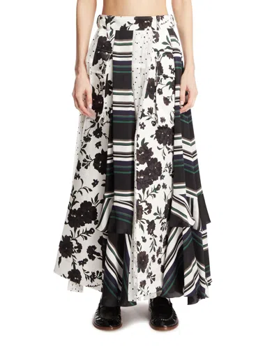 Sacai White Tiered Skirt In Black