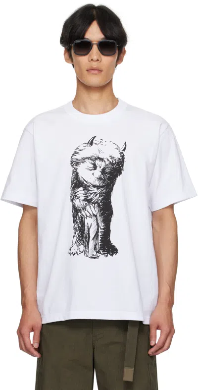 SACAI WHITE 'WHERE THE WILD THINGS ARE' COTTON T-SHIRT