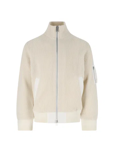 Sacai White Wool Zip-through Knit In Neutral
