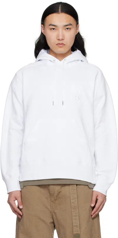 Sacai White Wtaps Edition Flock Print Hoodie In 101 White
