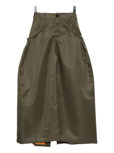 Sacai Wide Buckled Skirt In Green