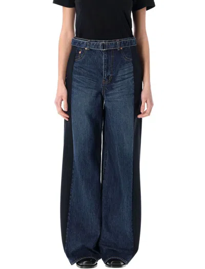 Sacai Wide Denim Pant In Blue Navy