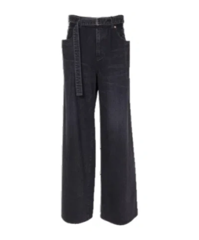 Sacai Wide-leg Belted Jeans In Black