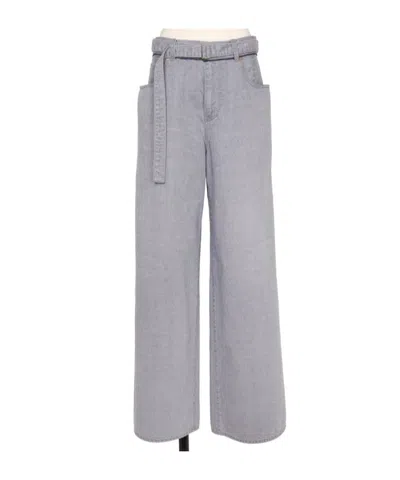 Sacai Wide-leg Belted Jeans In Gray