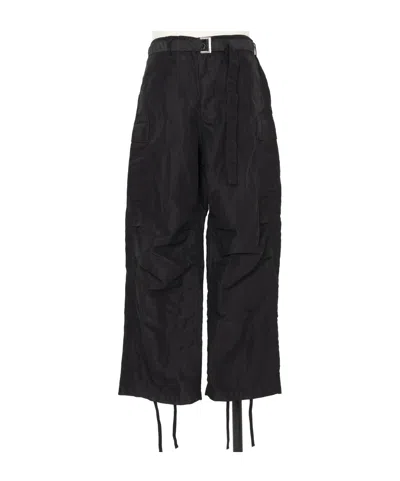 Sacai Wide-leg Cargo Casual Pants In Black