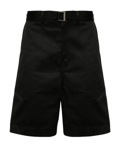 Sacai Wide-leg Cotton Chino Shorts In Black