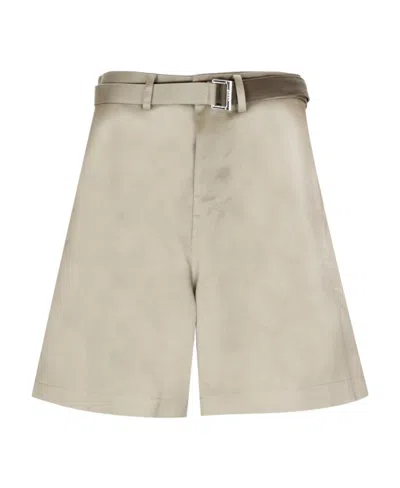 Sacai Wide-leg Cotton Chino Shorts In Nude