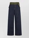 Sacai Wide Leg Cotton Denim Trousers With Contrast Waistband In Blue