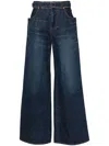 Sacai Belted Mid Rise Denim Wide Jeans In Blue