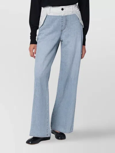 Sacai Wide-leg High Waist Two Tone Jeans In Black
