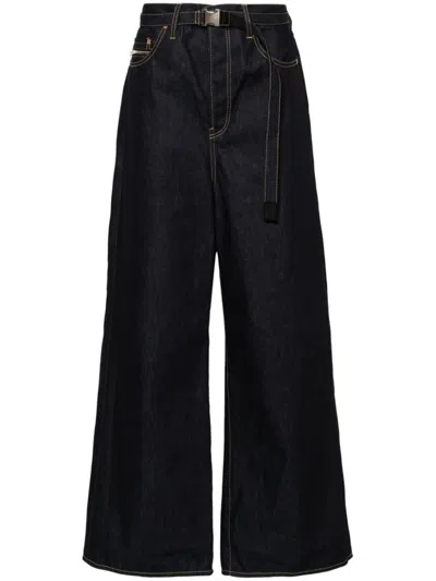 Sacai Wide Denim Jeans In Black