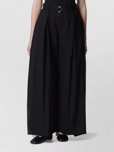 Sacai Wide Leg Wool Blend Belted Trousers In Black
