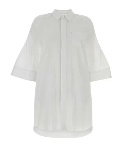Sacai Wide Sleeved Chemisier Dress In White
