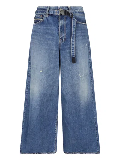 Sacai Wide-leg Belted Buckle-fastening Jeans In Blue