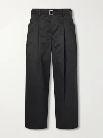 Sacai Wide-leg Cotton Chinos In Black