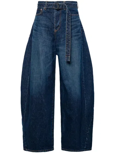 Sacai Wide-leg Denim Pants With High Waist And Vintage Appeal In Blue