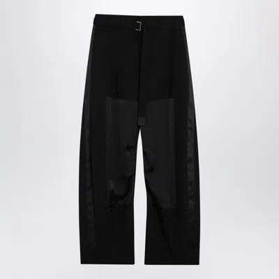 Sacai Wide-leg Wool Trousers With Panels And Belt In Black