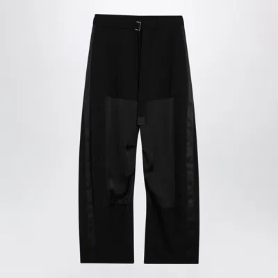 Sacai Wide-leg Wool Trousers With Panels And Belt In Black