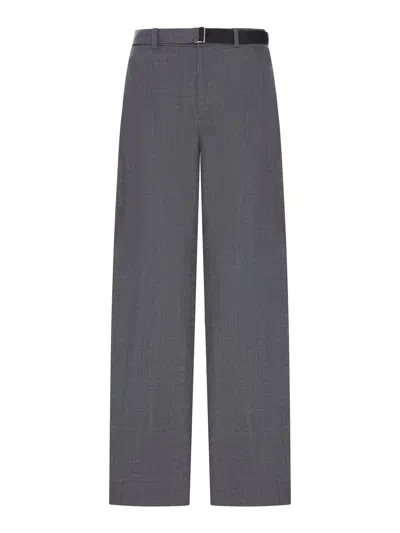 Sacai Wide-leg Wool-blend Trousers With A Belt In Black