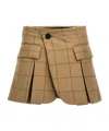 Sacai Checkered Skort With Front Pleats And Pockets In Brown