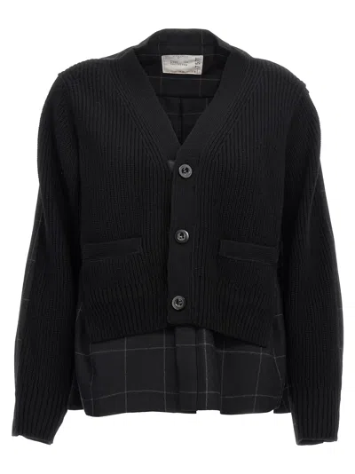 Sacai Windowpane Knit Sweaters And Cardigans Black
