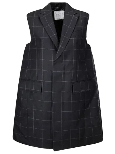 Sacai Checked Down-paneled Wool Vest In Multi
