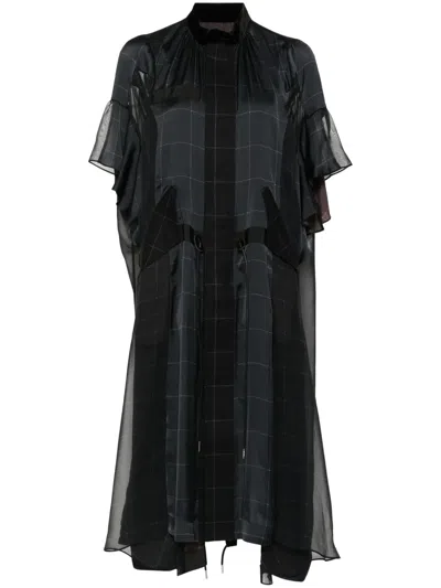 Sacai Windowpane Print Dress In Black