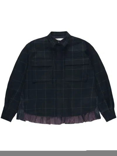 Sacai Windowpane Shirt In Black