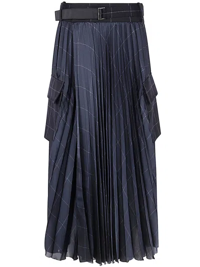 Sacai Windowpane Skirt In Blue