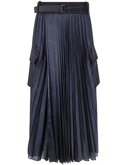 Sacai Windowpane Skirt In Blue