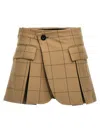 Sacai Checkered Skort With Front Pleats And Pockets In Beige