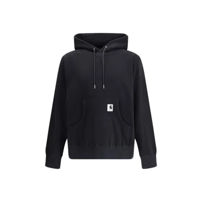 Sacai X Carhartt Wip Logo Patch Faded Hooded Sweatshirt In Blue