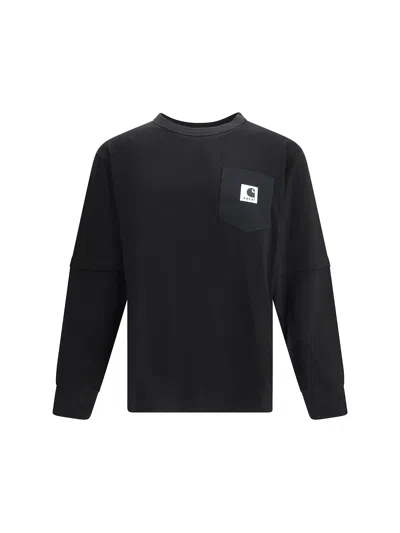 Sacai Wip Cotton Jersey L/s T-shirt By  X Carhartt In Black