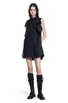 Sacai Poplin Dress With Cap Sleeves And Ruffled Detail In Black