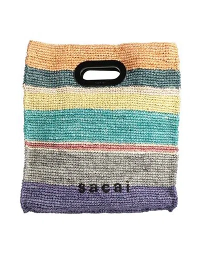 Sacai Woman Handbag Turquoise Size - Natural Raffia, Zinc In Blue