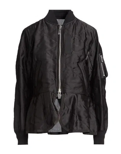 Sacai Woman Jacket Black Size 2 Nylon, Polyester