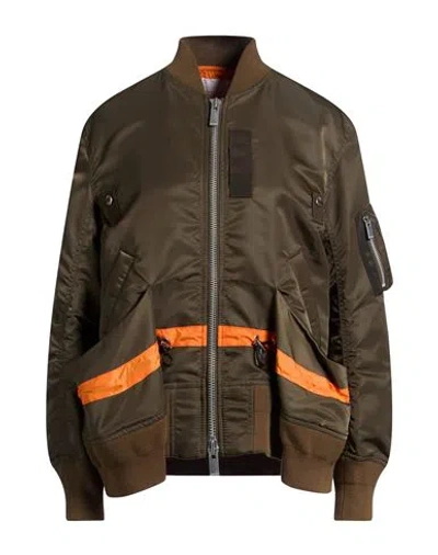 Sacai Woman Jacket Military Green Size 2 Nylon, Polyester, Cotton In Brown