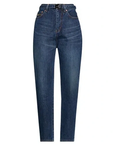 Sacai Woman Jeans Blue Size 1 Cotton In Red