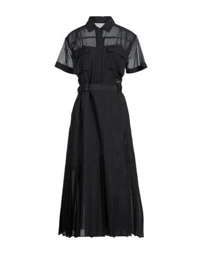 Sacai Woman Midi Dress Black Size 3 Cotton, Polyester
