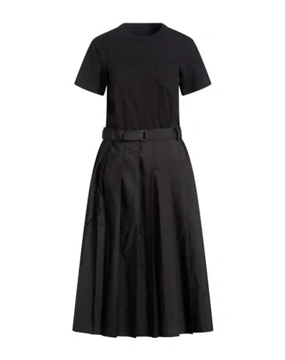 Sacai Woman Midi Dress Black Size 3 Cotton, Polyester