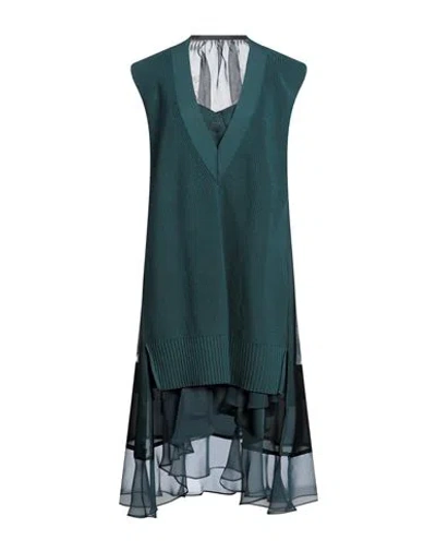 Sacai Woman Mini Dress Deep Jade Size 3 Cotton, Polyester In Green