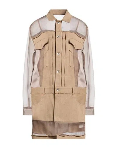 Sacai Woman Mini Dress Khaki Size 2 Cotton In Beige