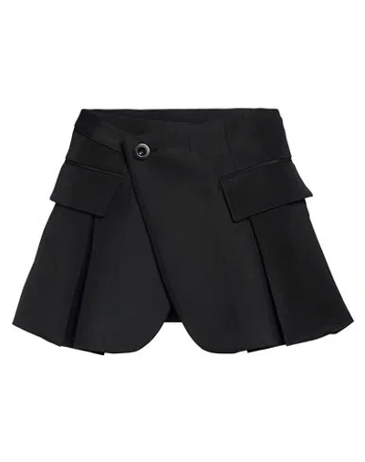 Sacai Woman Mini Skirt Black Size 2 Wool, Silk